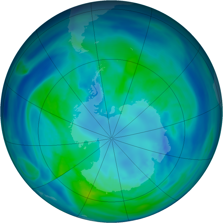 Antarctic ozone map for 14 April 2005